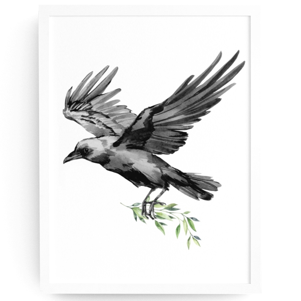Raven Crow Watercolor Wall Art Illustration Print Poster Unframed - Picture 8 of 9